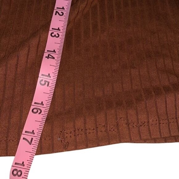 Cutout Front Ribbed Long Sleeve Top Brown No Comment L Polyester/Spandex Womens - Picture 8 of 8